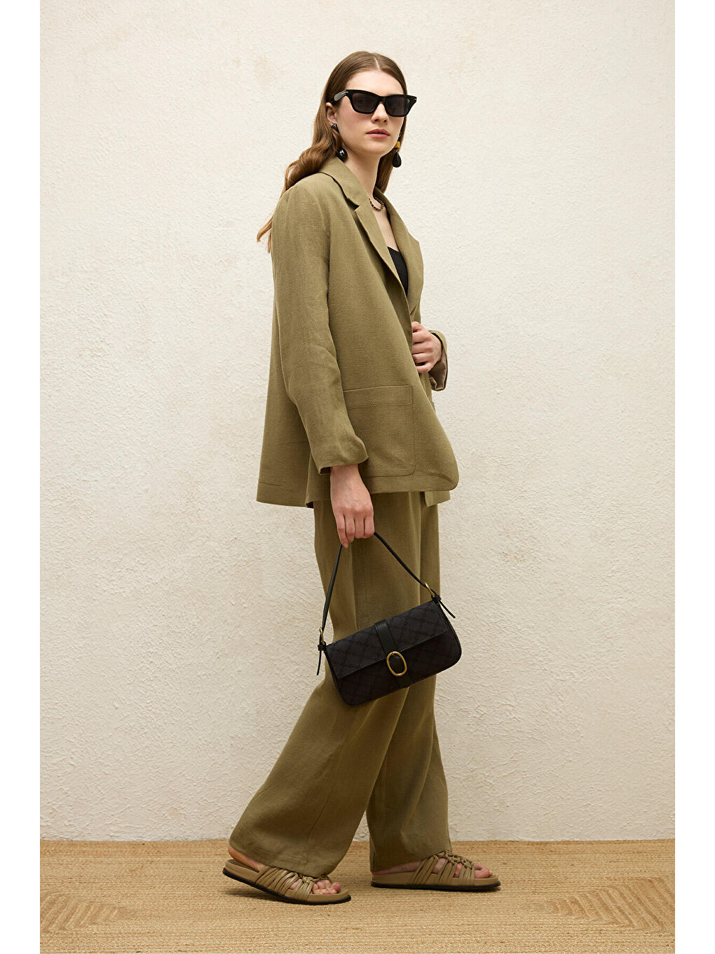 Cepli Rahat Keten Pantolon Haki-6