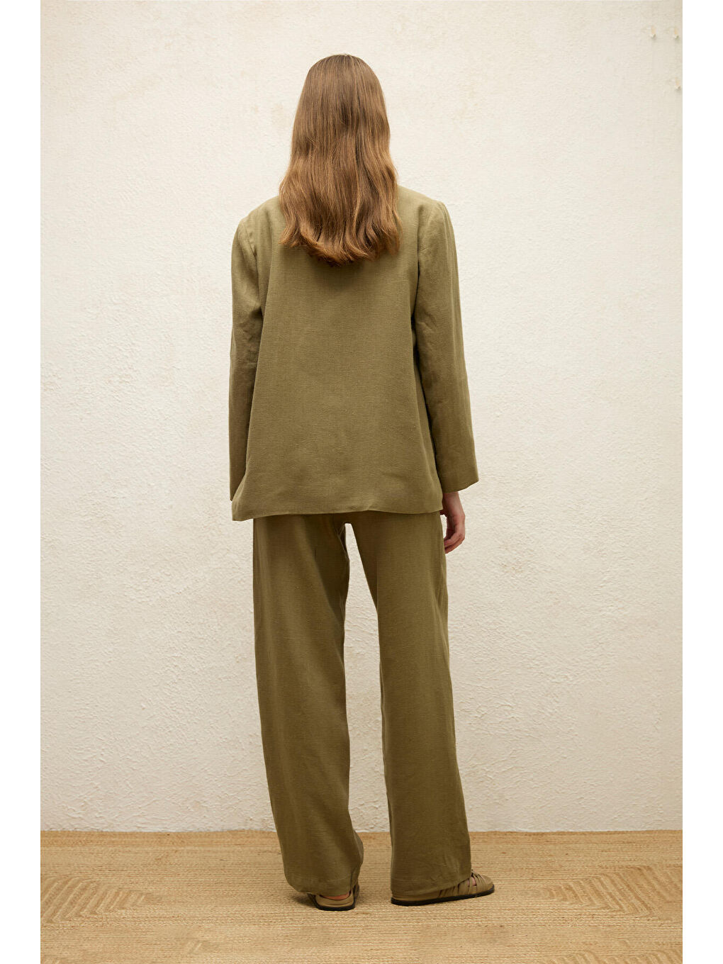 Cepli Rahat Keten Pantolon Haki-7