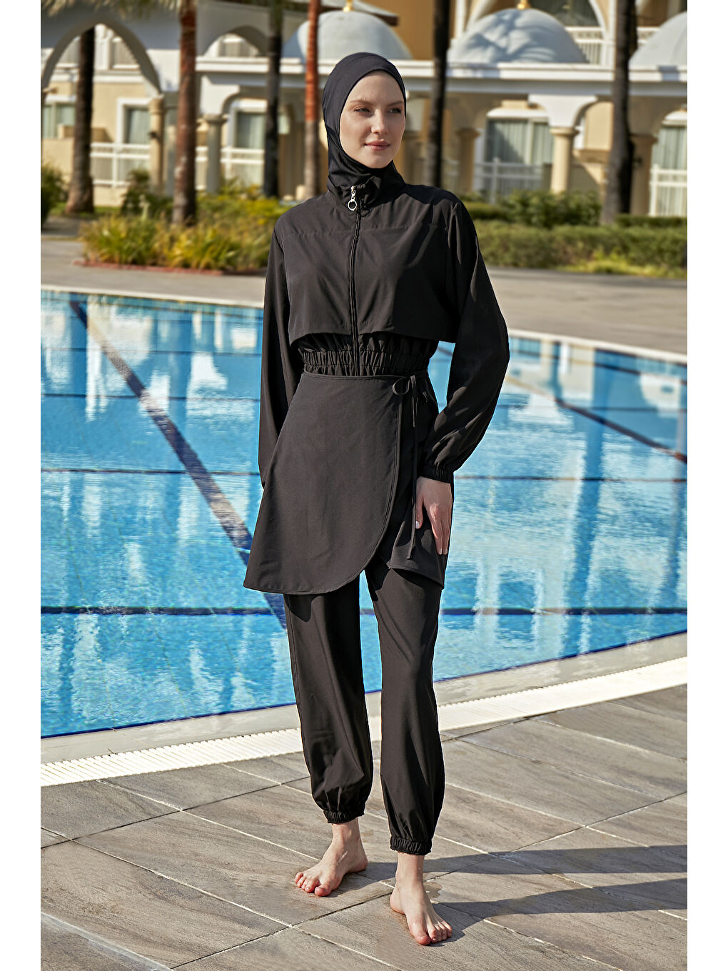 Tulum Spor Paraşüt Tam Kapalı Tesettür Yüzücü Mayo R101 Siyah-8