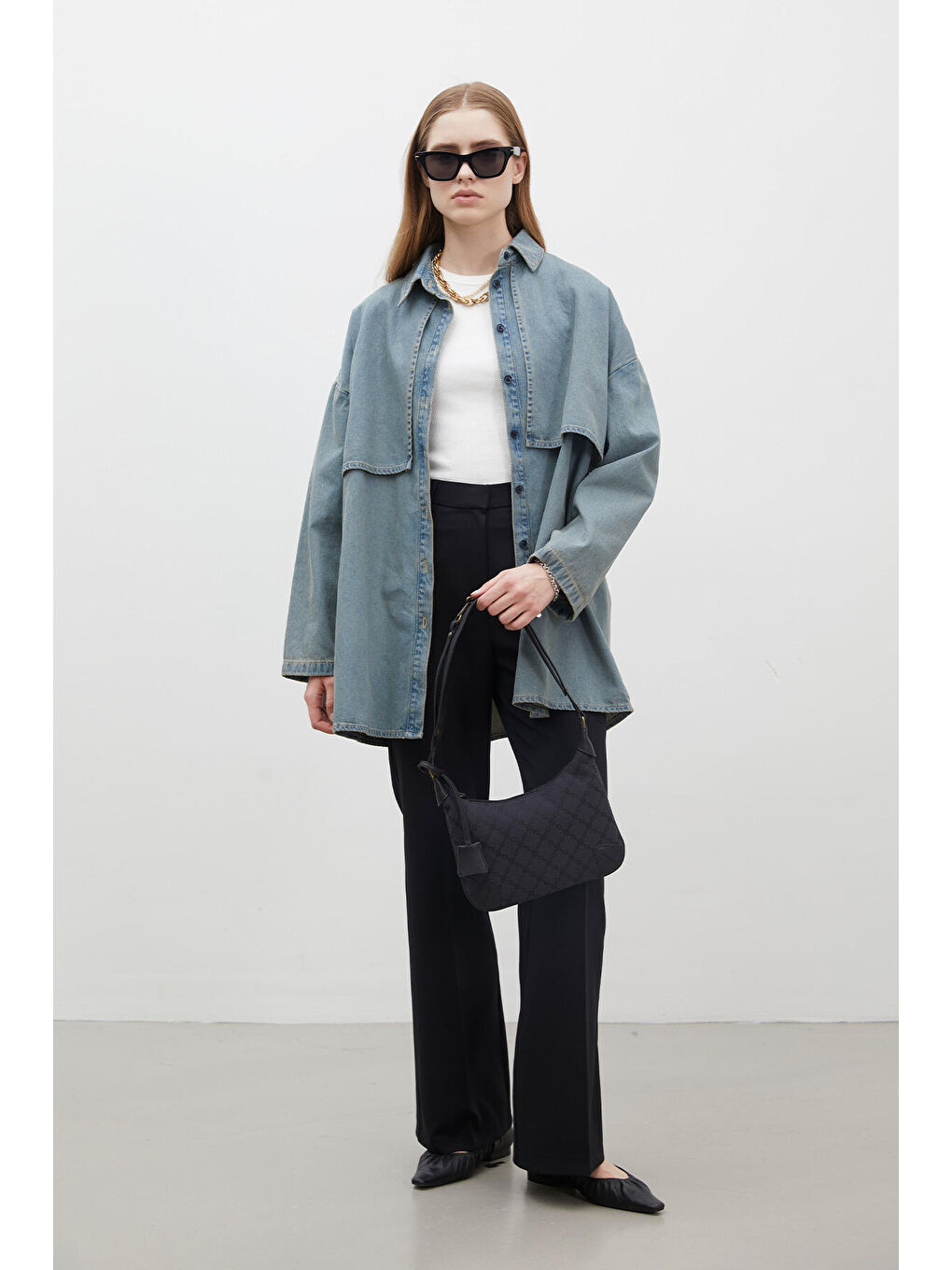 Trench Tasarım Denim Ceket Koyu Mavi-1