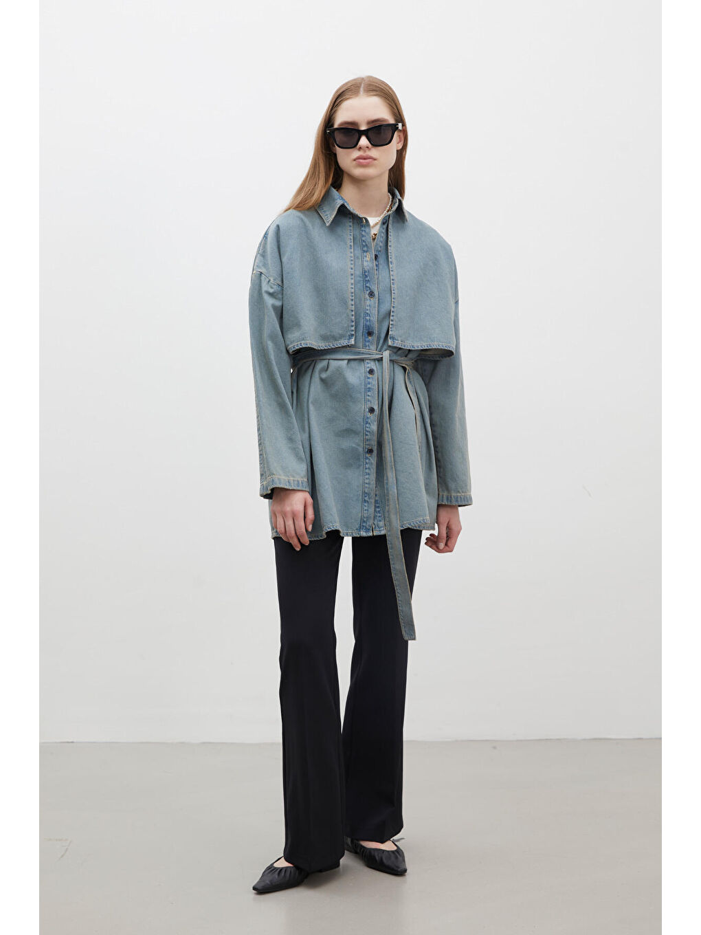 Trench Tasarım Denim Ceket Koyu Mavi-3