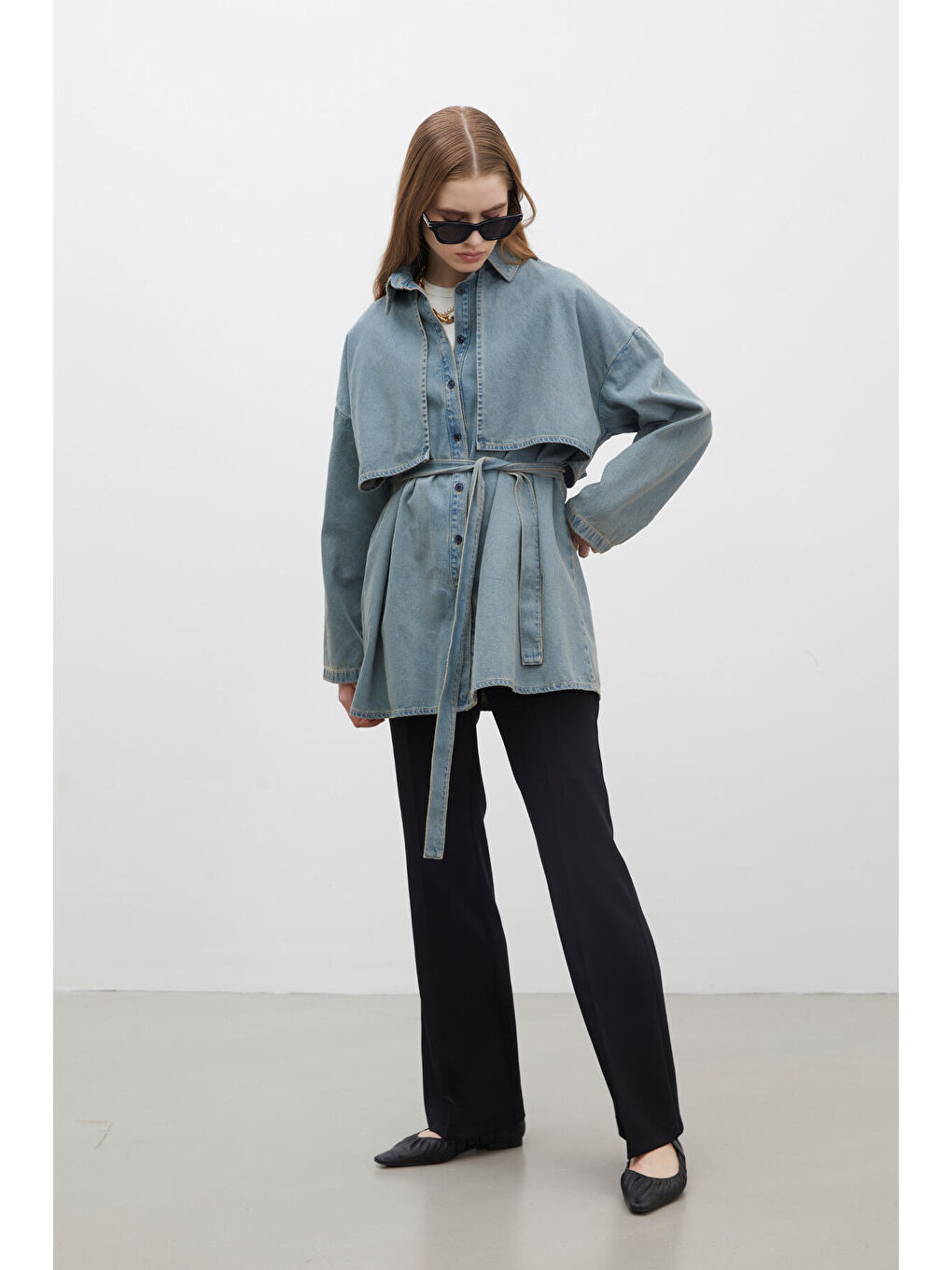 Trench Tasarım Denim Ceket Koyu Mavi-4