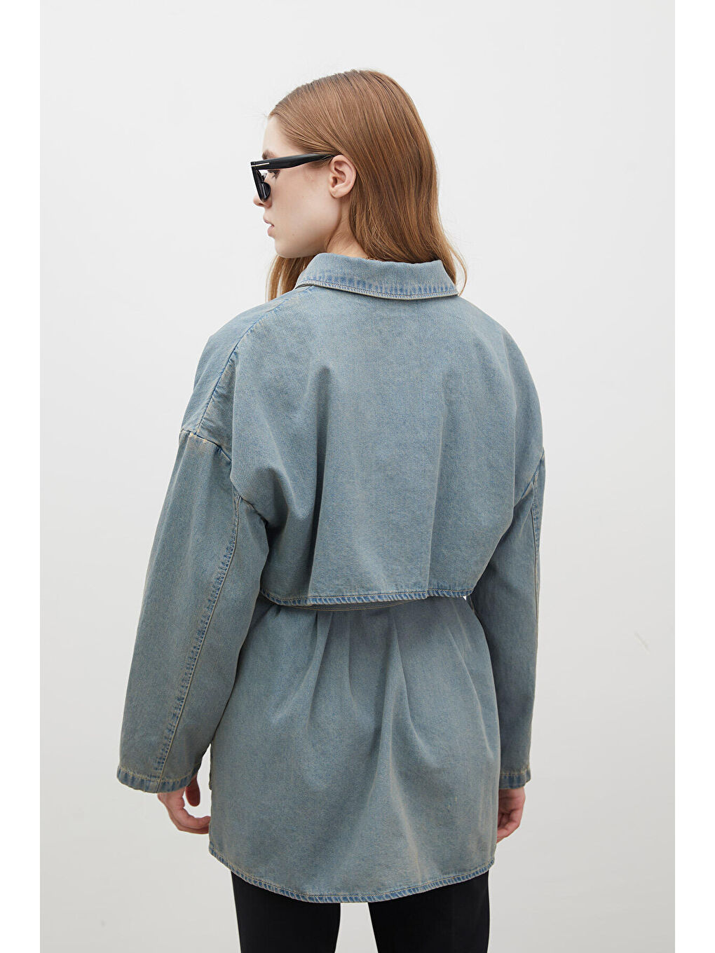 Trench Tasarım Denim Ceket Koyu Mavi-5