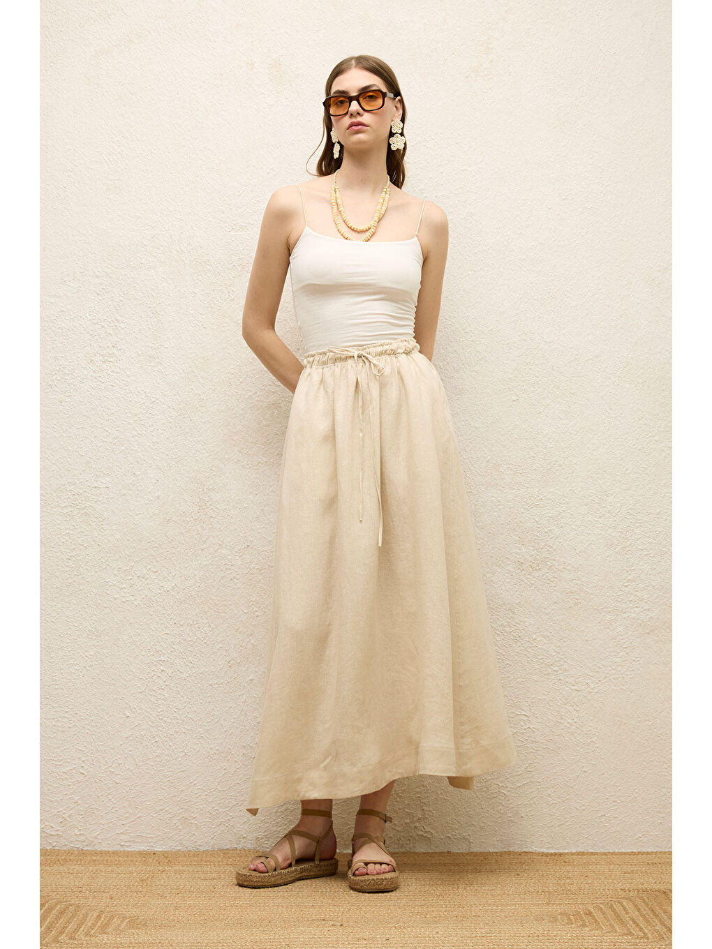 Bol Kesim Keten Etek Bej-2