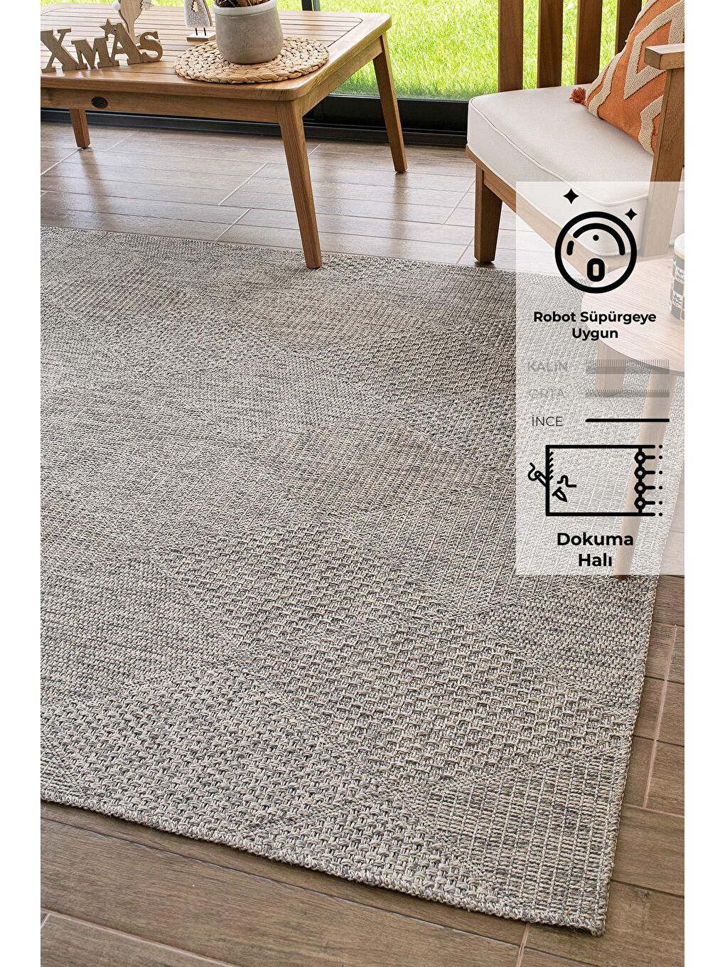 Konfor Halı Gri Rusticana 3104 Naturel Jüt Halı Modern Örme Kilim-100x200