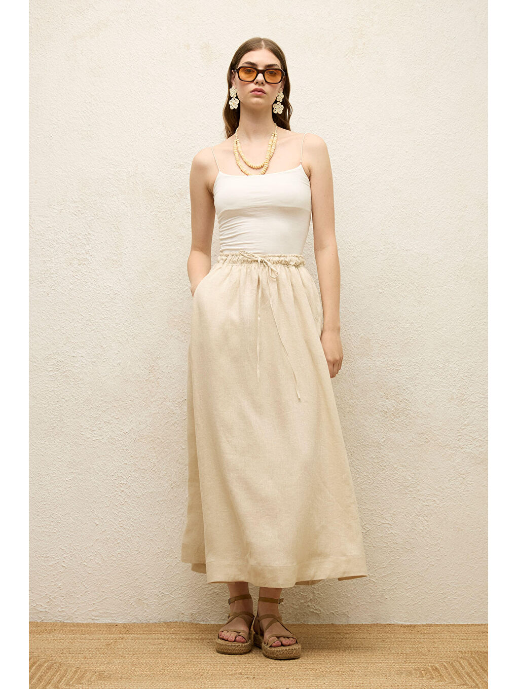 Bol Kesim Keten Etek Bej-4