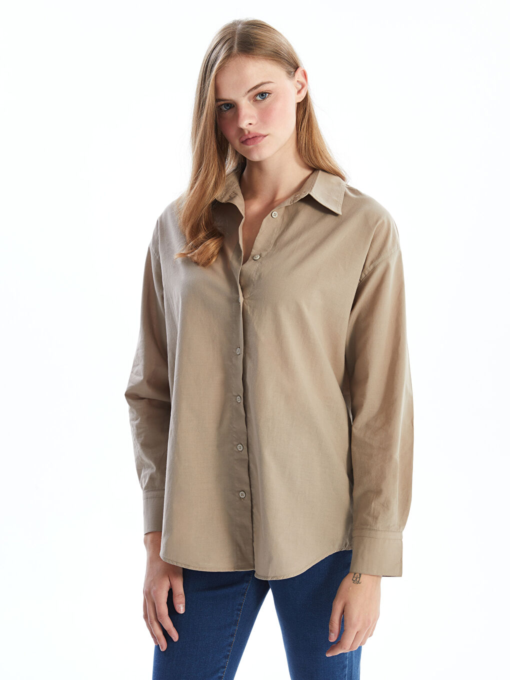 Kahverengi Casual Kadın Gömlek Bg113