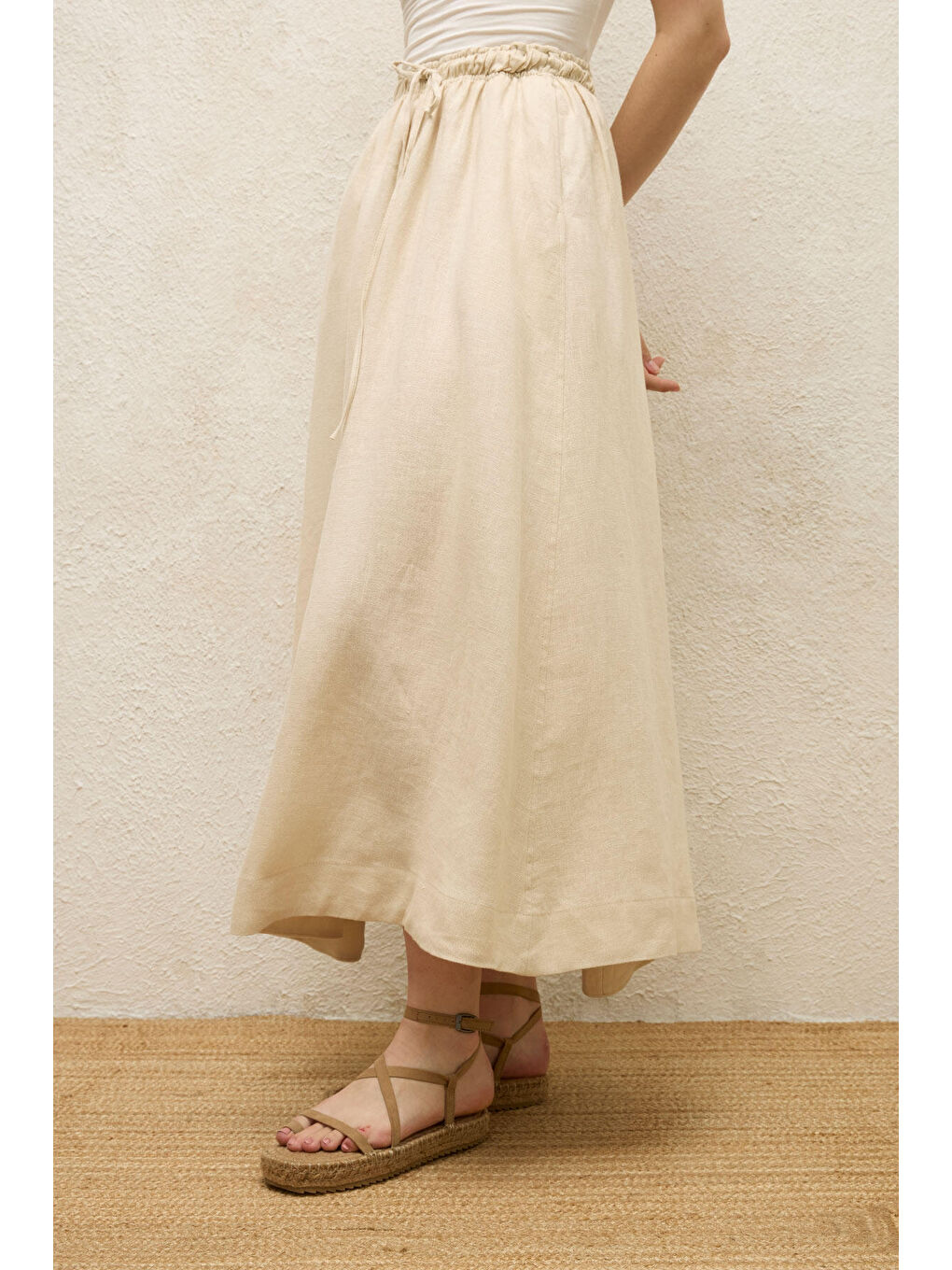 Bol Kesim Keten Etek Bej-5
