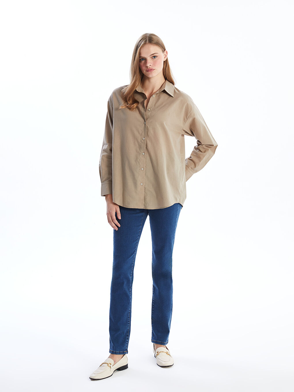 Kahverengi Casual Kadın Gömlek Bg113-1