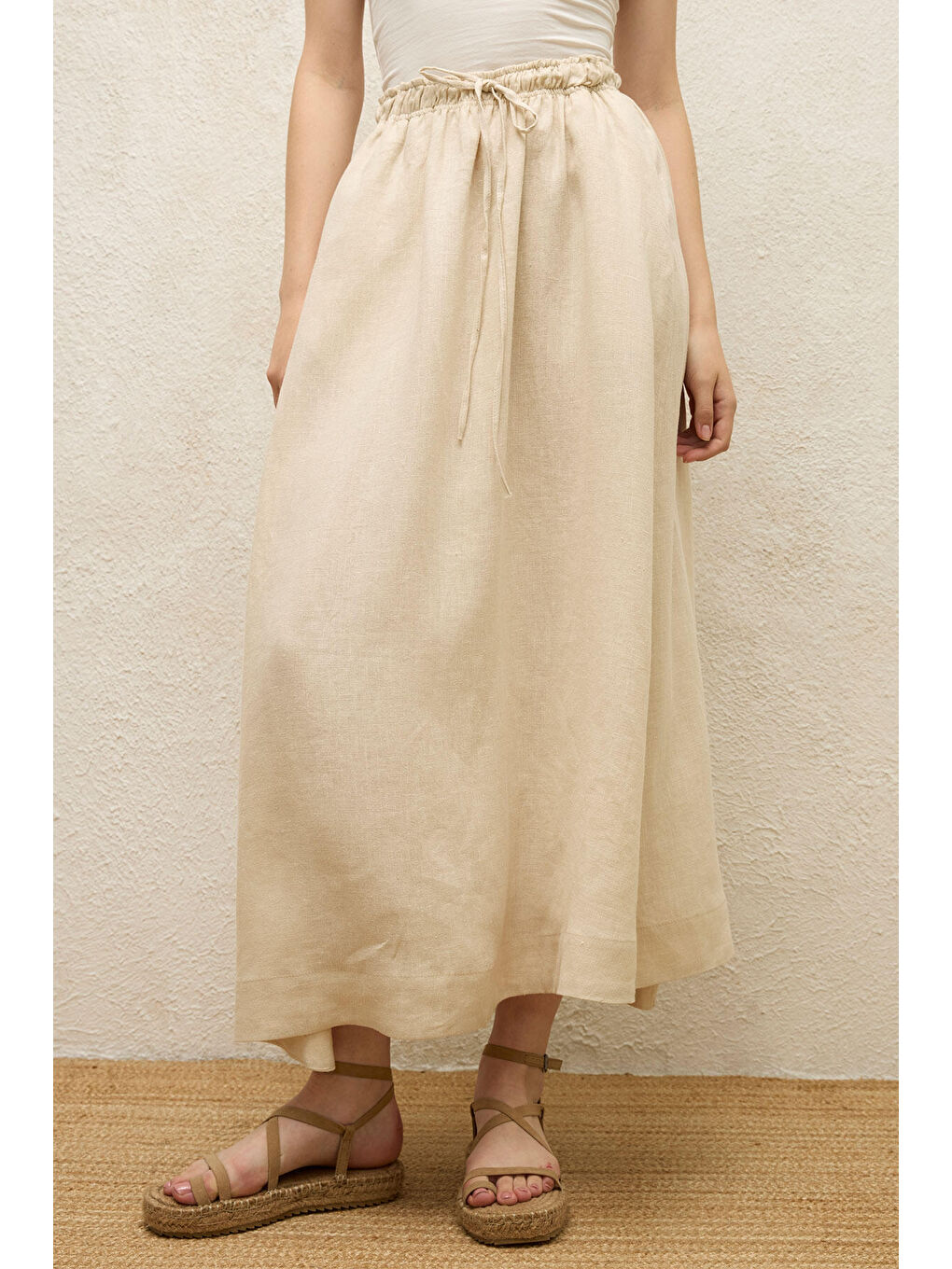 Bol Kesim Keten Etek Bej-6