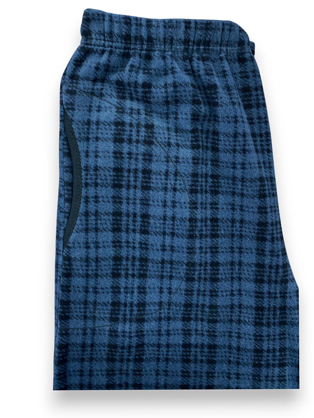 Erkek Mavi Ekose Polar Cepli Kışlık Kalın Yüksek Kaliteli Pijama Altı-2