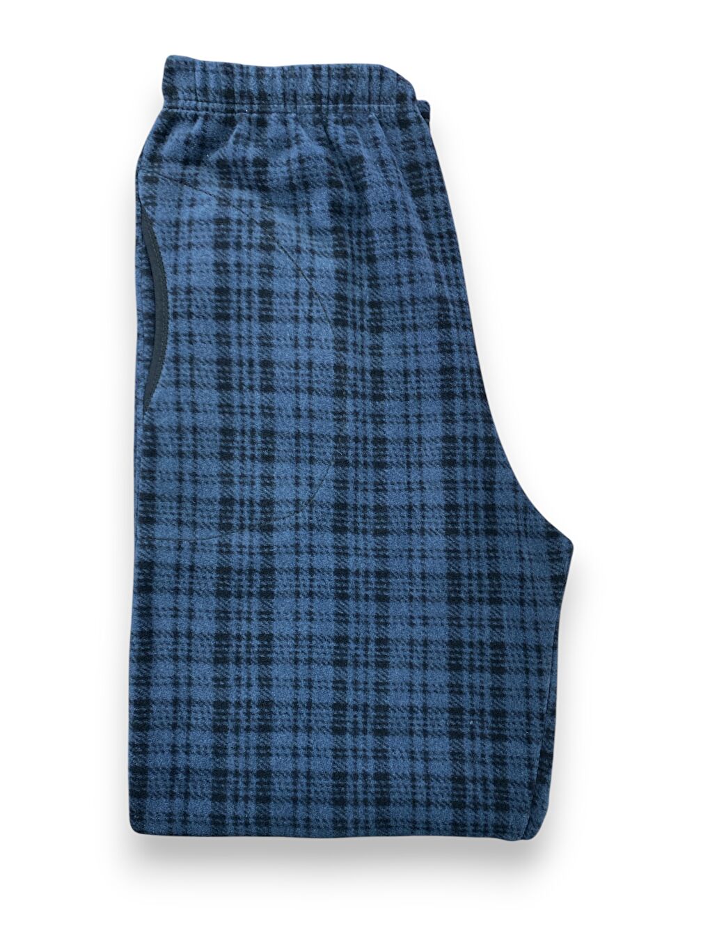 Erkek Mavi Ekose Polar Cepli Kışlık Kalın Yüksek Kaliteli Pijama Altı-3