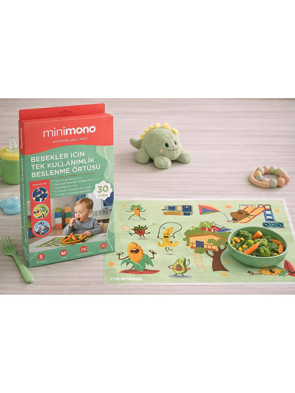 Bebekler İçin Tek Kullanımlık Beslenme Örtüsü- 30'lu Paket - Yeşil-3
