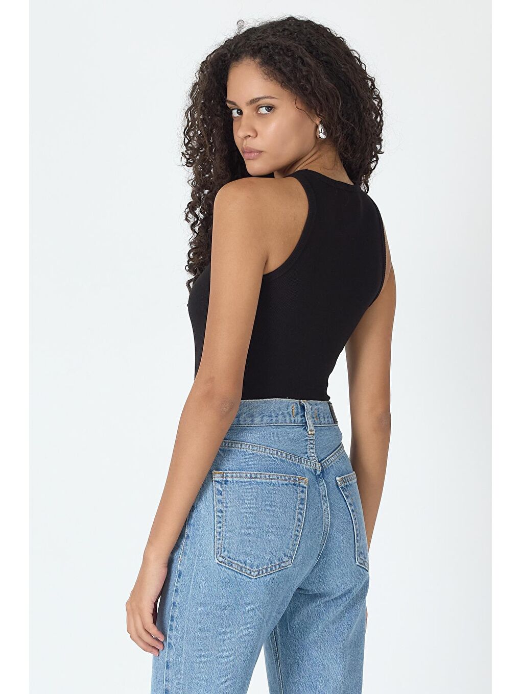 Fitilli Regular Fit Normal Kalıp Siyah Bisiklet Yaka Sıfır Kol Pamuklu Kadın Atlet MTLCB112-5