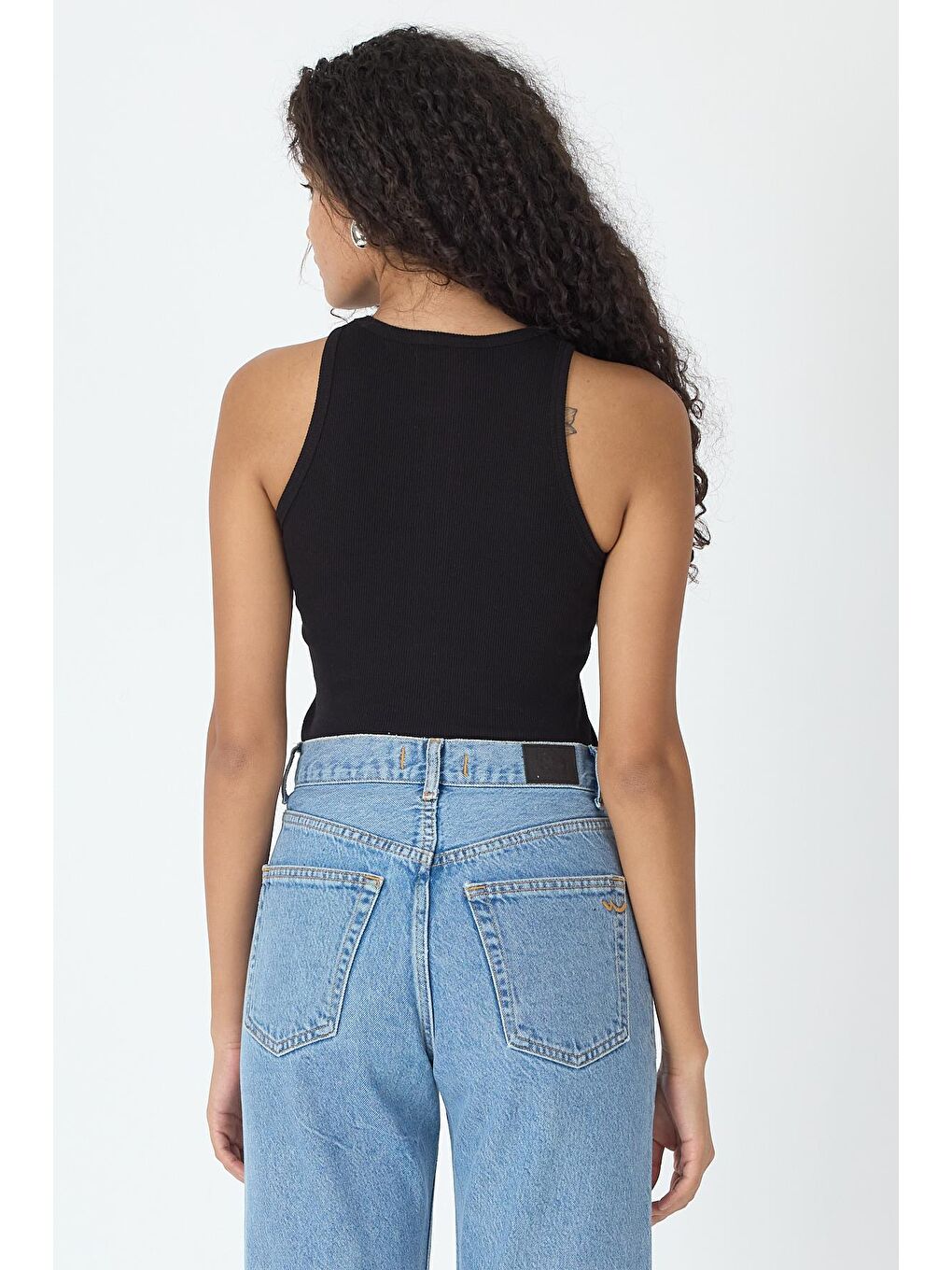 Fitilli Regular Fit Normal Kalıp Siyah Bisiklet Yaka Sıfır Kol Pamuklu Kadın Atlet MTLCB112-6