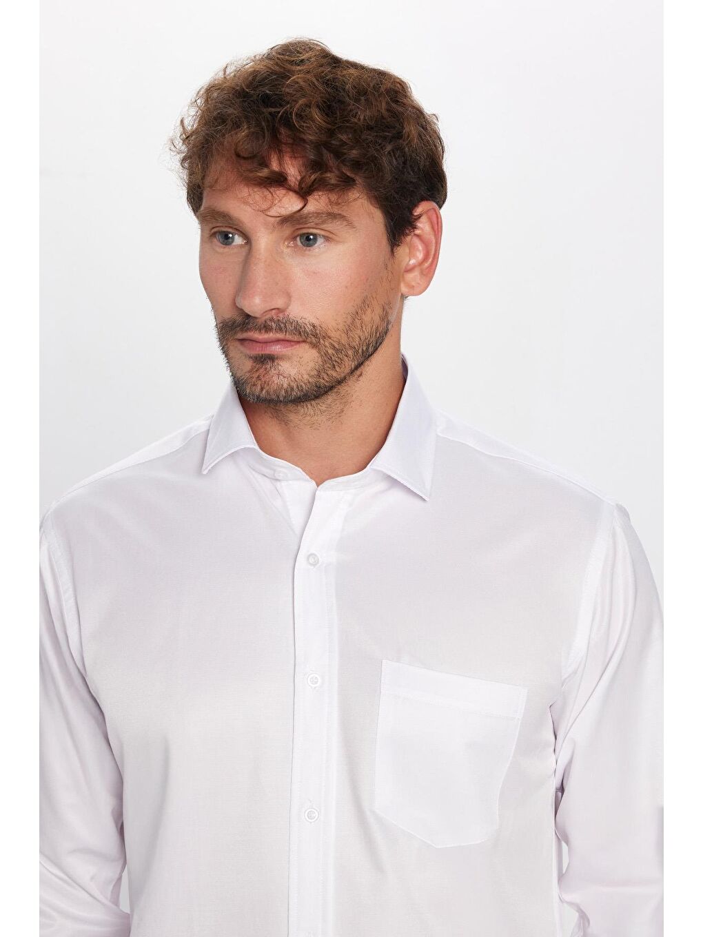 Erkek Regular Fit Klasik Kesim Pamuklu Düz Beyaz Gömlek-1