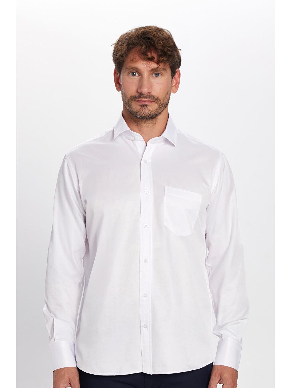 Erkek Regular Fit Klasik Kesim Pamuklu Düz Beyaz Gömlek-2