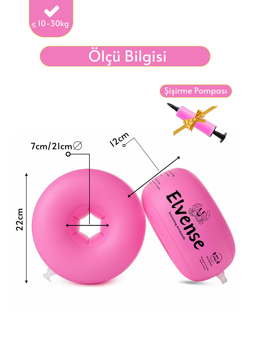 Pembe Çocuk Kolluk Yüzme Kolluk Havuz Kolluk (İçi Dolgulu  Pompa-Çanta-Tamir Kiti Hediyeli)-1