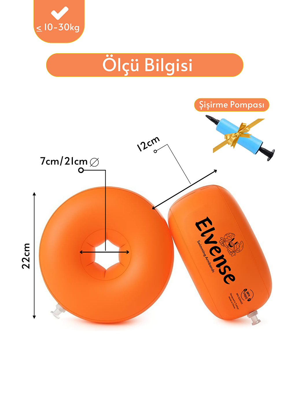 Turuncu Çocuk Kolluk Yüzme Kolluk Havuz Kolluk (İçi Dolgulu  Pompa-Çanta-Tamir Kiti Hediyeli)
