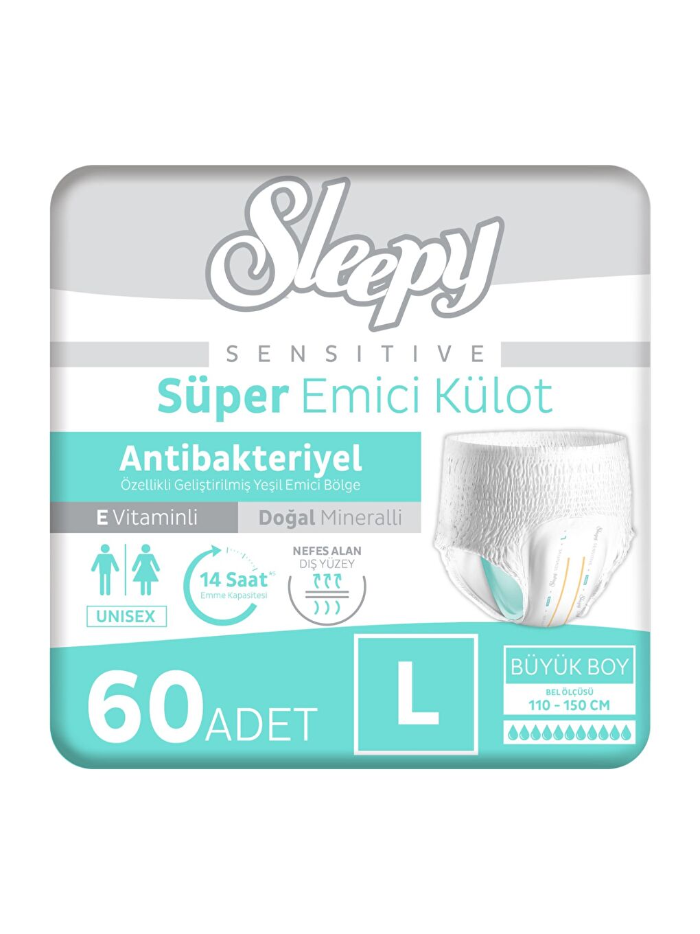 Sensitive Antibakteriyel Emici Külot Large 30x2 60 Adet