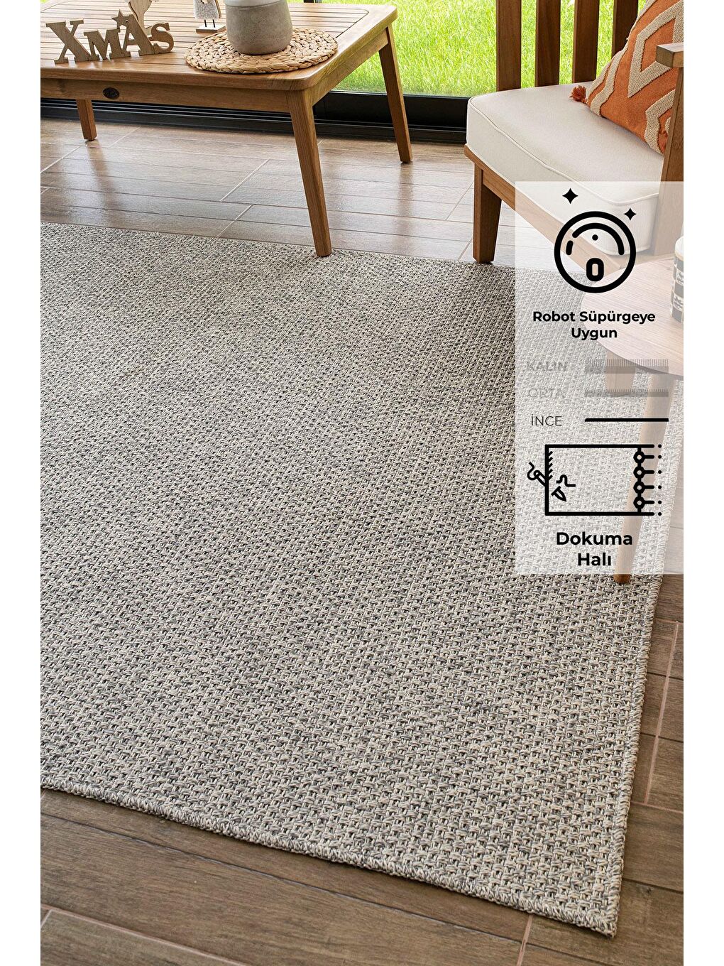 Gri Rusticana 3103 Naturel Jüt Halı Modern Örme Kilim-100x200