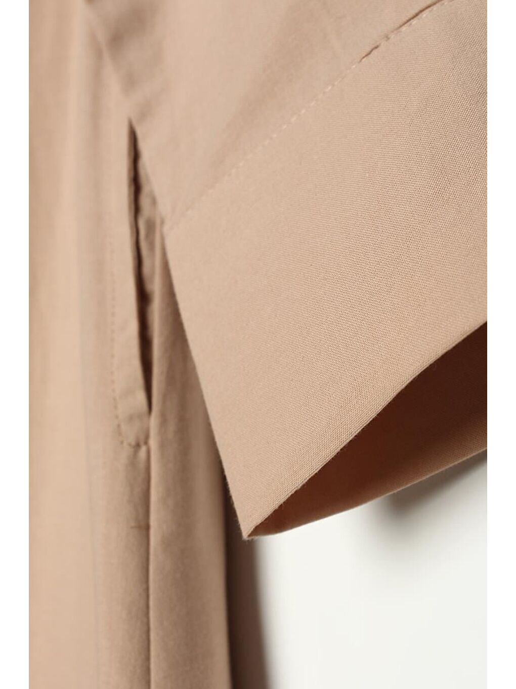 Bej %100 Pamuk Yarım Patlı Gömlek Yaka Cepli Elbise-5