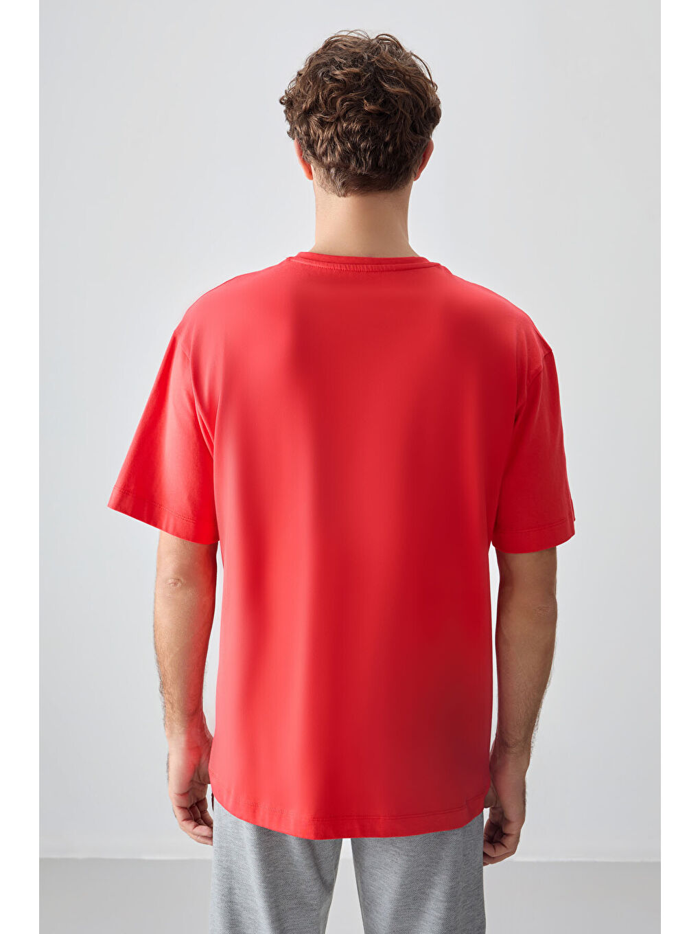 Kırmızı %100 Pamuk Kalın Yumuşak Dokulu Oversize Fit Baskılı Erkek Tişört-4