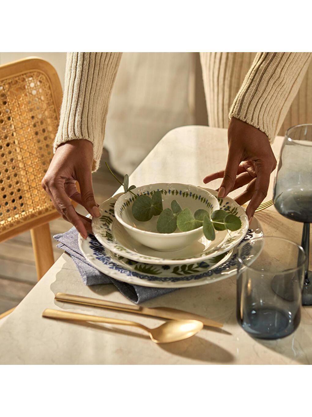 Alessa 24 Parça 6 Kişilik Yemek Takımı Mavi-Yeşil-1