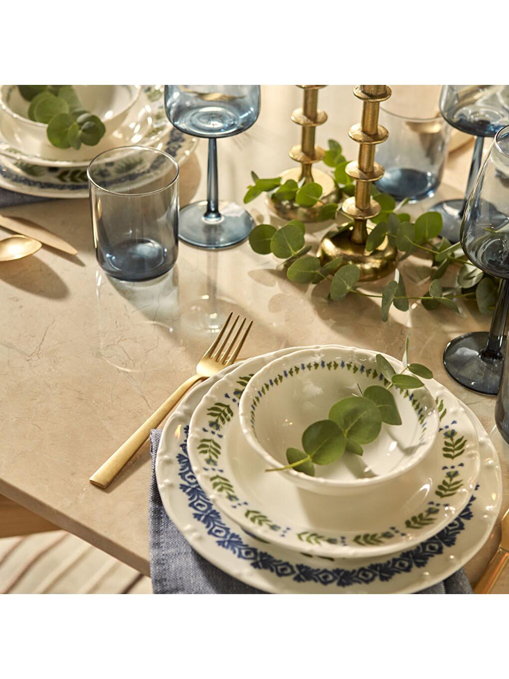 Alessa 24 Parça 6 Kişilik Yemek Takımı Mavi-Yeşil-2