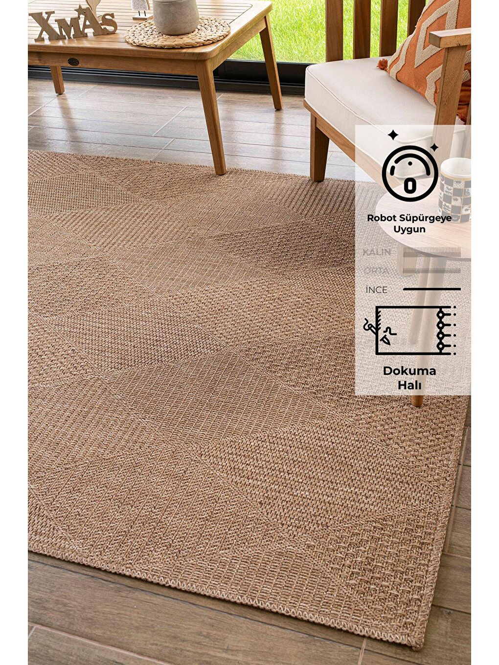 Bej Rusticana 3102 Naturel Jüt Halı Modern Örme Kilim-140x200