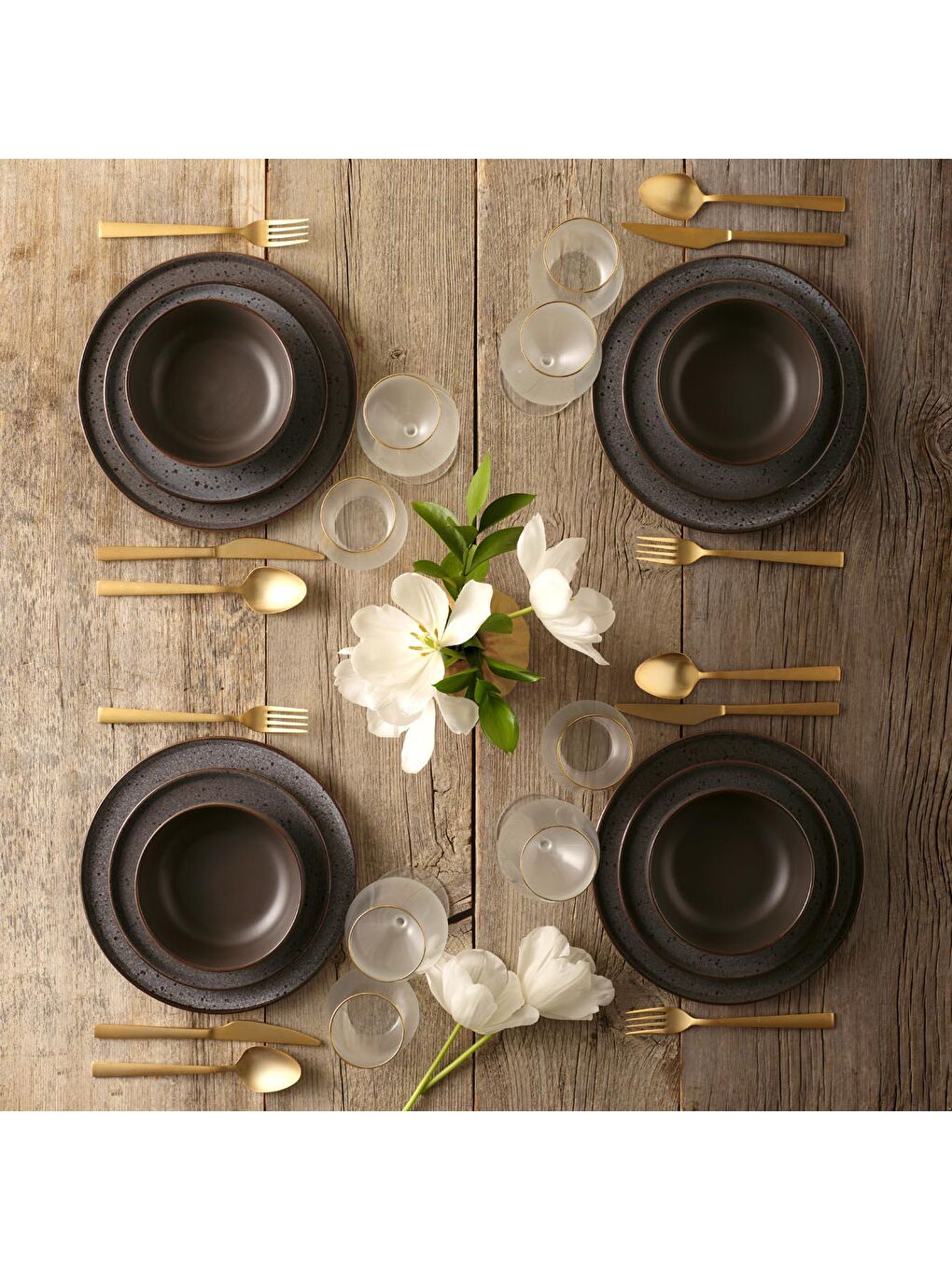 Guarda Stoneware 12 Parça 4 Kişilik Yemek Takımı Gri