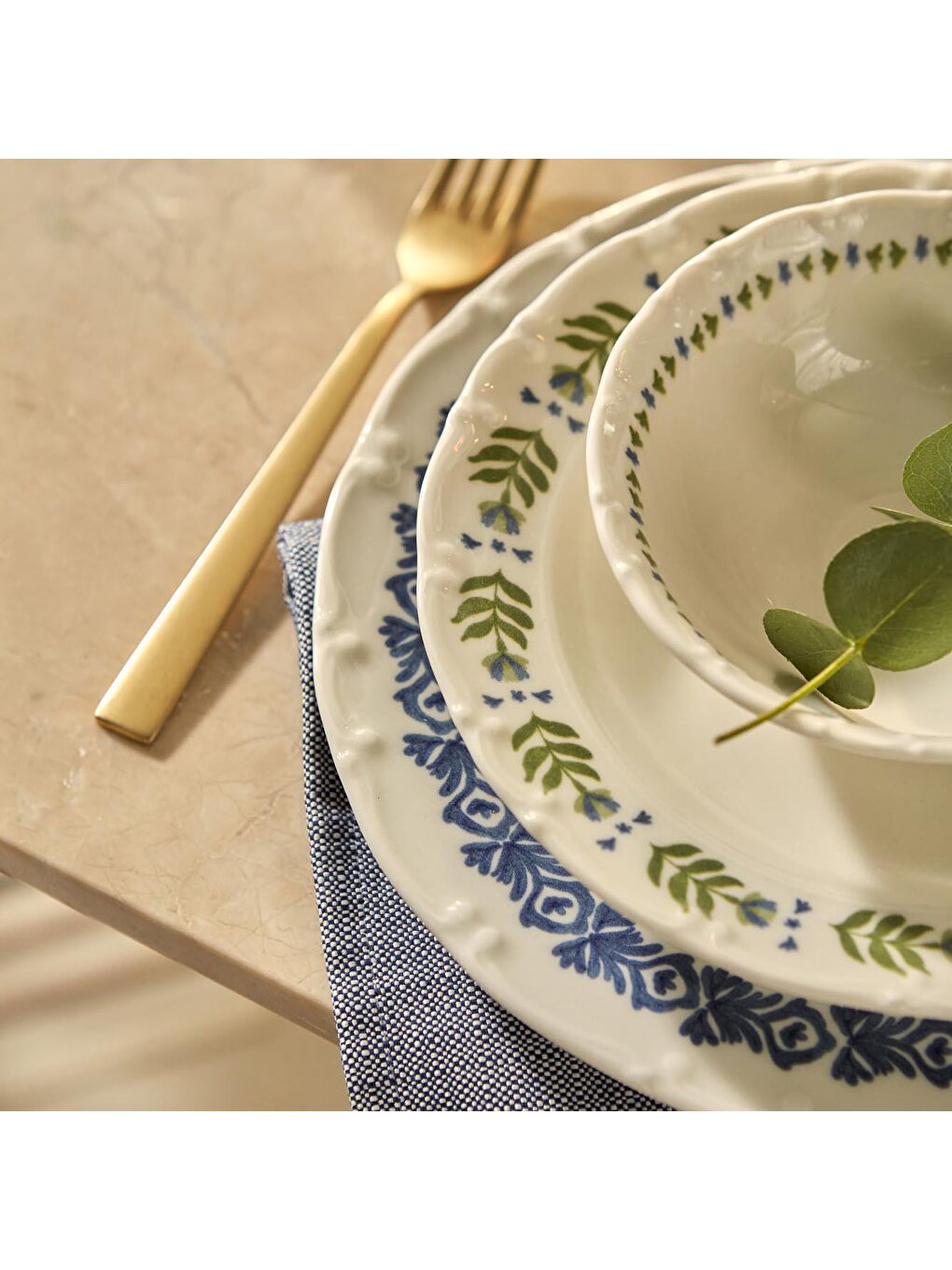 Alessa 24 Parça 6 Kişilik Yemek Takımı Mavi-Yeşil-3