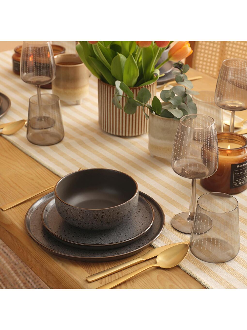 Guarda Stoneware 12 Parça 4 Kişilik Yemek Takımı Gri-1