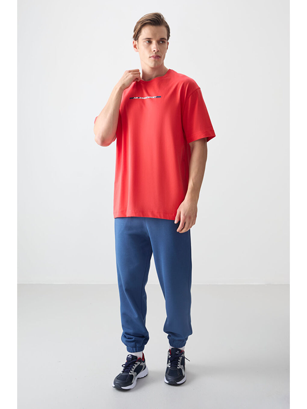 Kırmızı %100 Pamuk Kalın Yumuşak Dokulu Oversize Fit Baskılı Erkek Tişört - 88358-2