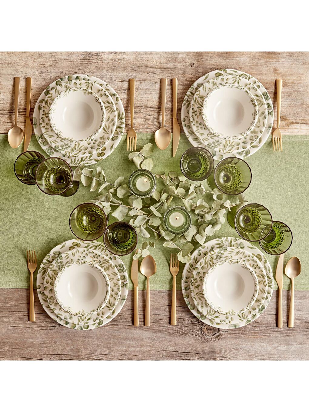 Ocaliptus Porselen 12 Parça 4 Kişilik Yemek Takımı Yeşil