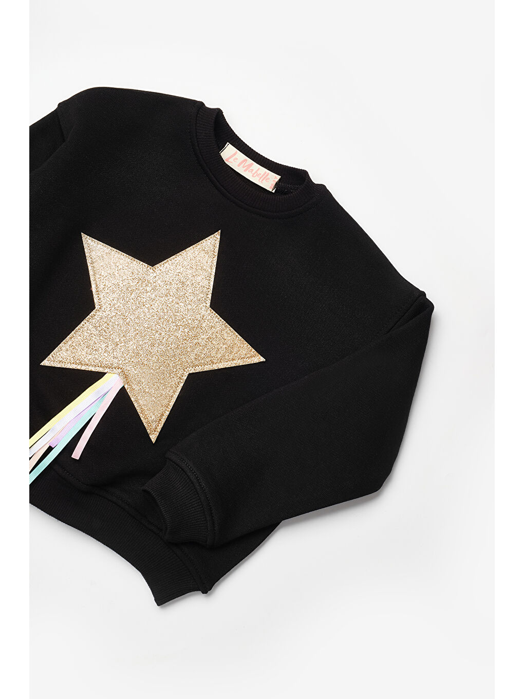 Siyah Yıldız Nakışlı Kurdele Detaylı Kız Çocuk Sweatshirt-4