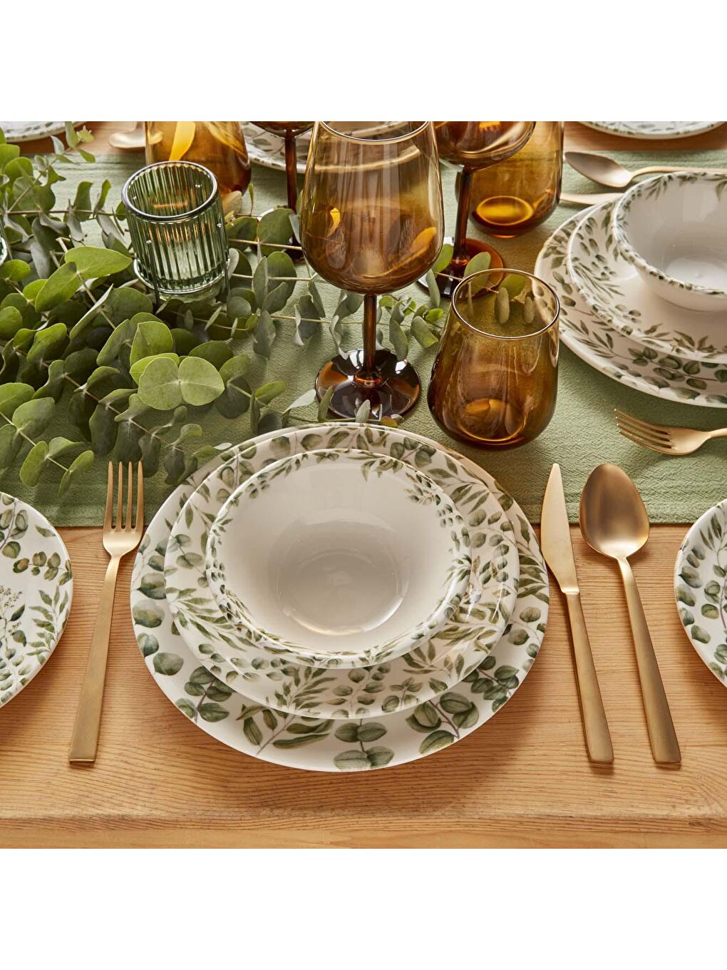 Ocaliptus Porselen 12 Parça 4 Kişilik Yemek Takımı Yeşil-1