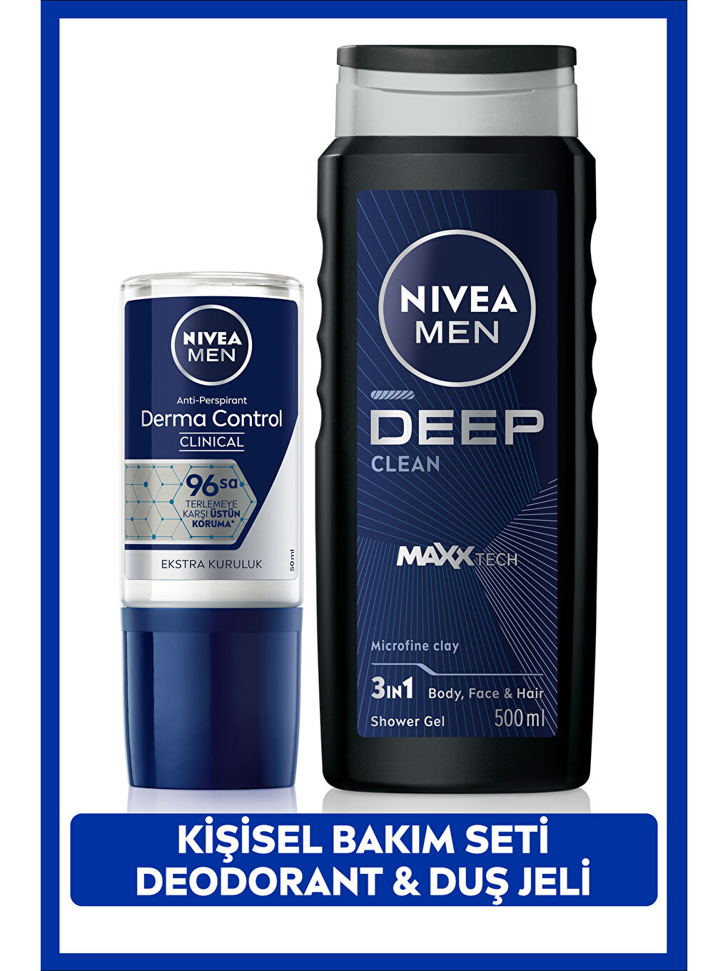 NIVEA MEN Erkek Roll-on Deodorant Derma Control Clinical 50ml, Deep Dimension Duş Jeli 500ml, Damat Çeyizi