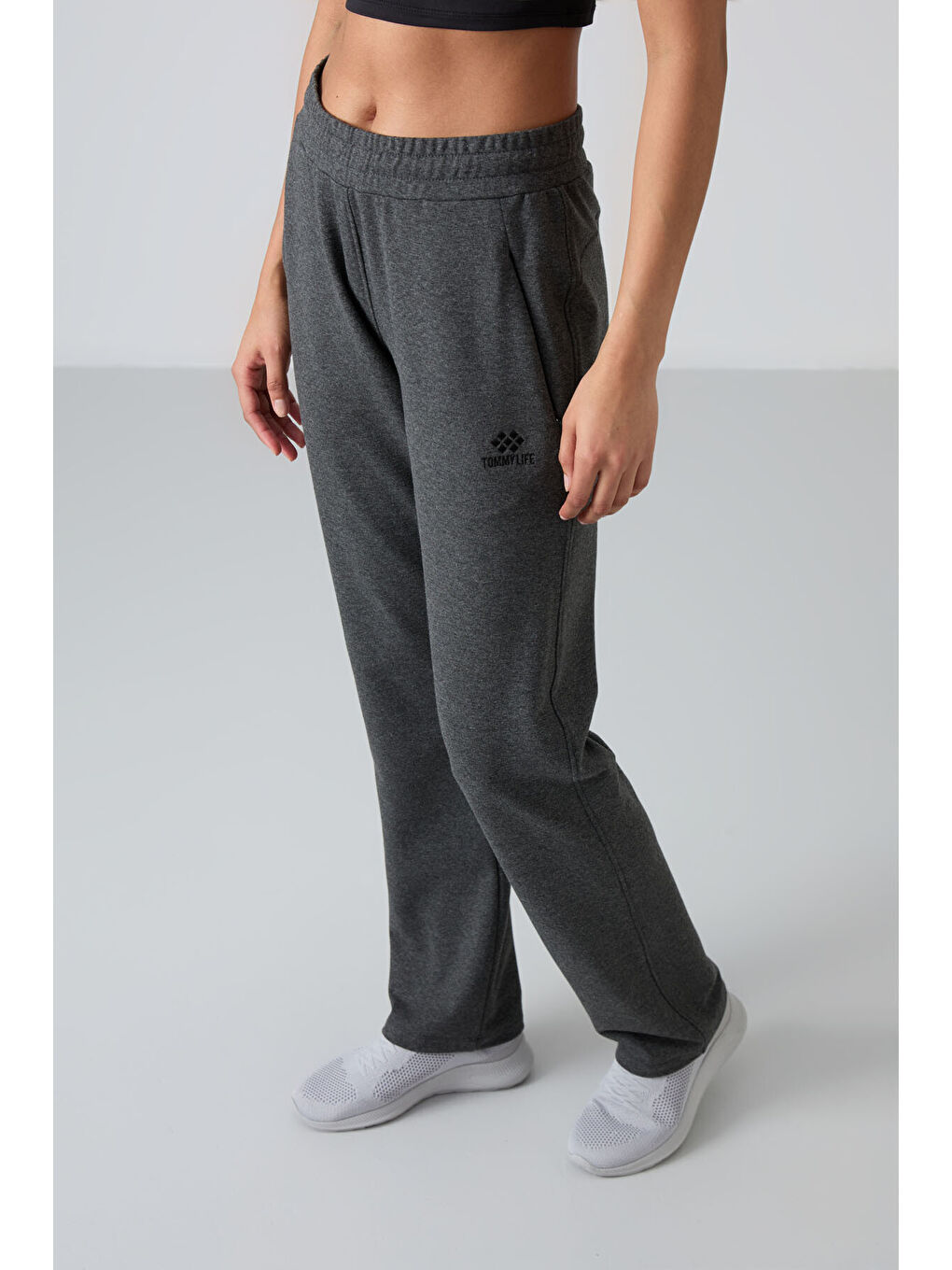 Antrasit Gizli Fermuar Cepli Rahat Form Klasik Paça Kadın Eşofman Alt - 94148-3