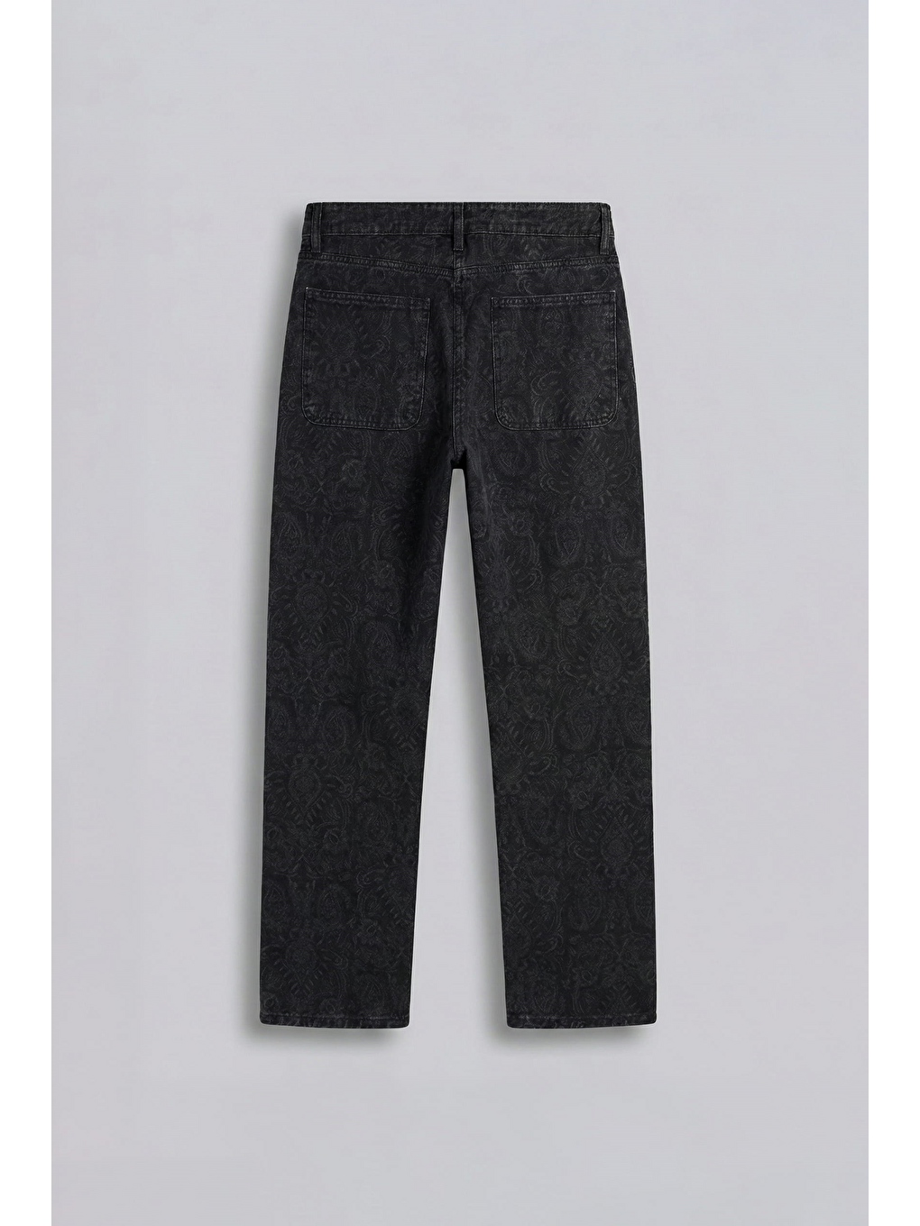 Erkek Desenli Baggy Fit Jean Siyah-1