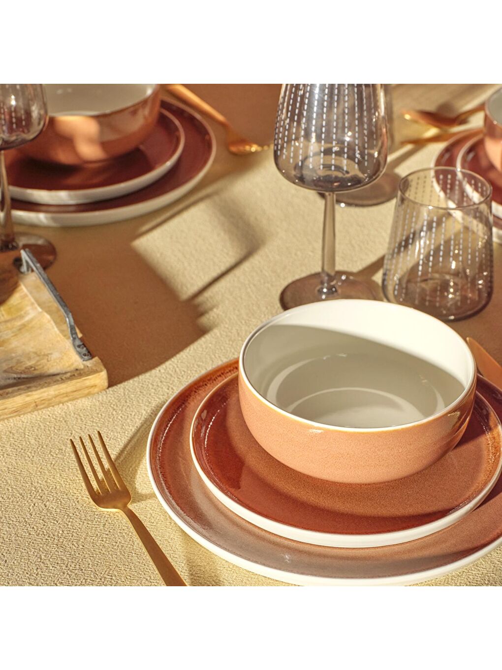 Kahverengi Glaze Stoneware 12 Parça 4 Kişilik Yemek Takımı Kiremit-3