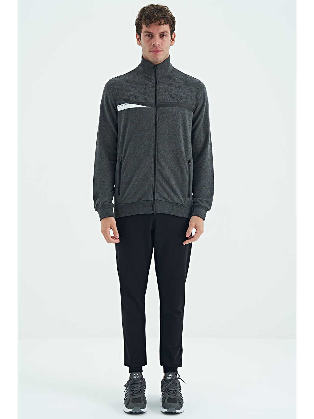 Harry Antrasit Melanj - Siyah Dik Yaka Standart Kalıp Erkek Eşofman Takım - 85197