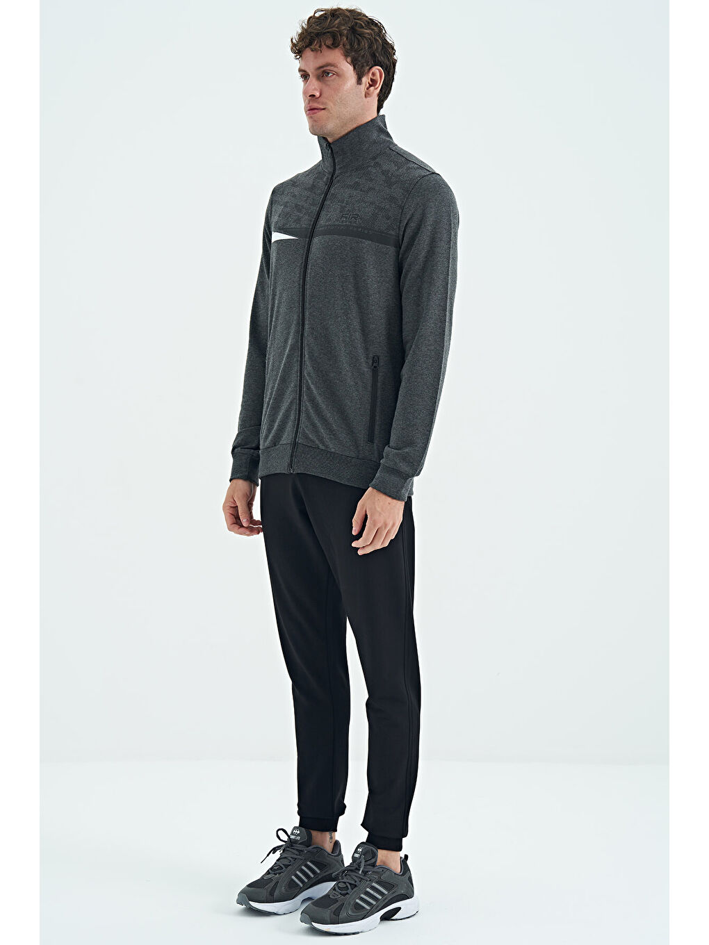 Harry Antrasit Melanj - Siyah Dik Yaka Standart Kalıp Erkek Eşofman Takım - 85197-1