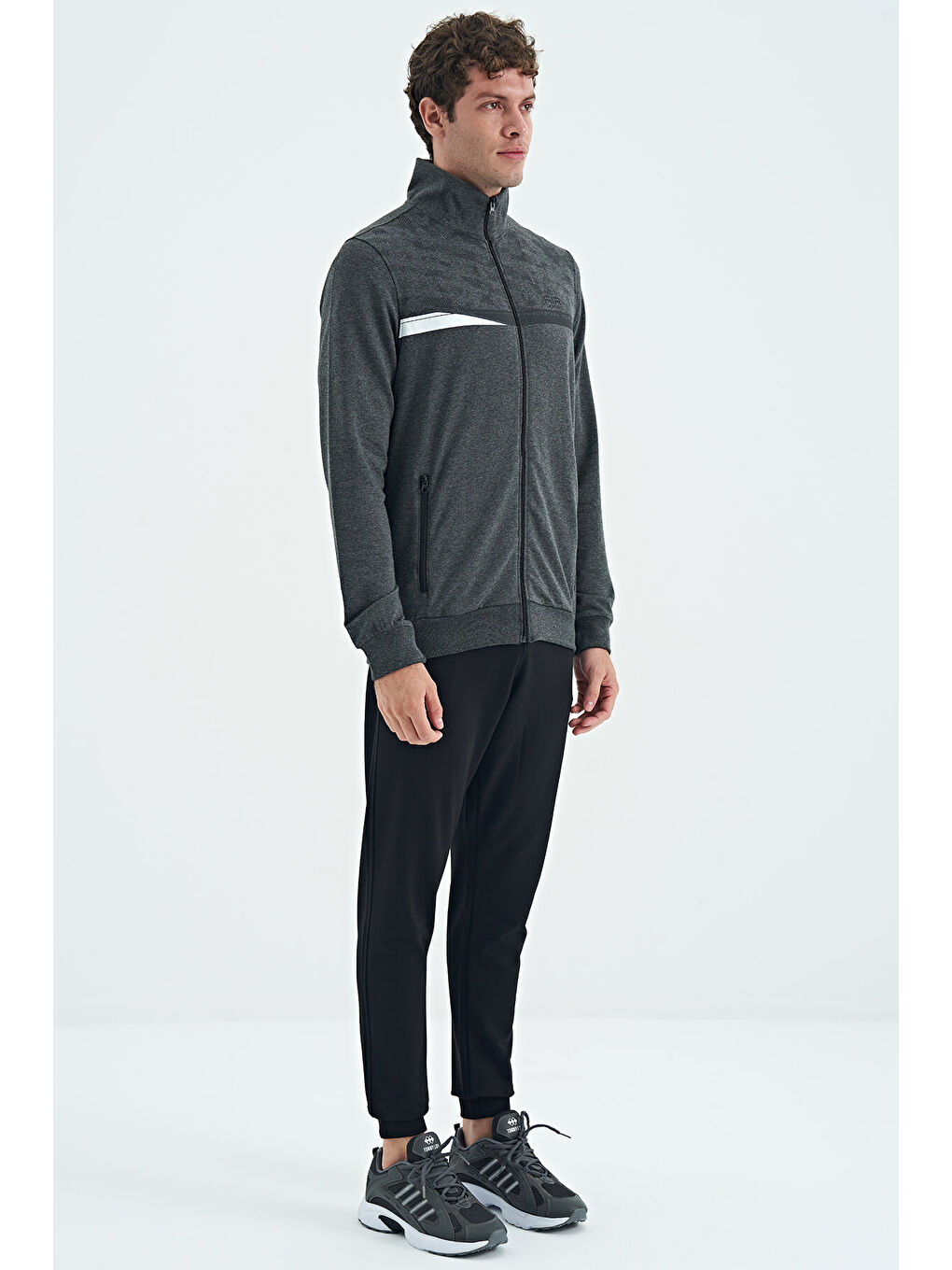 Harry Antrasit Melanj - Siyah Dik Yaka Standart Kalıp Erkek Eşofman Takım - 85197-3