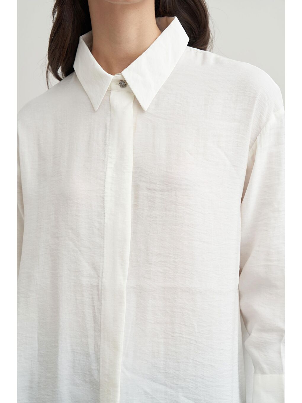 Ekru-Taş Düğmeli Uzun Modal Gömlek-3