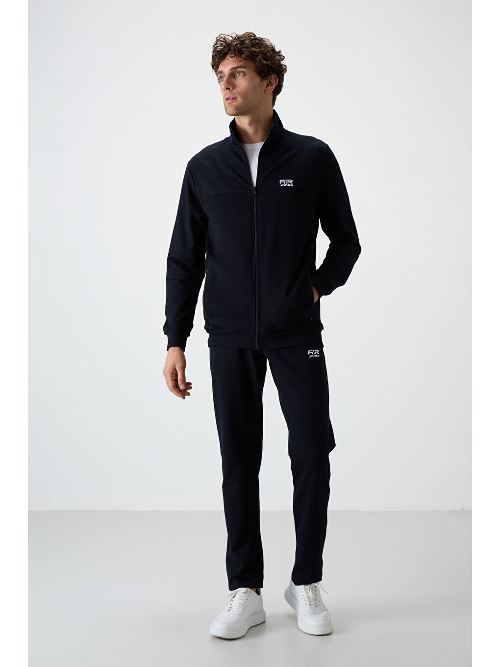 Troy Lacivert Dik Yaka Fermuarlı Standart Kalıp Erkek Eşofman Takım - 85196