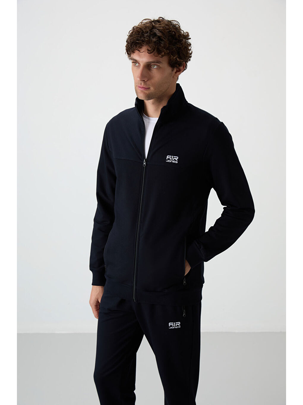 Troy Lacivert Dik Yaka Fermuarlı Standart Kalıp Erkek Eşofman Takım - 85196-2