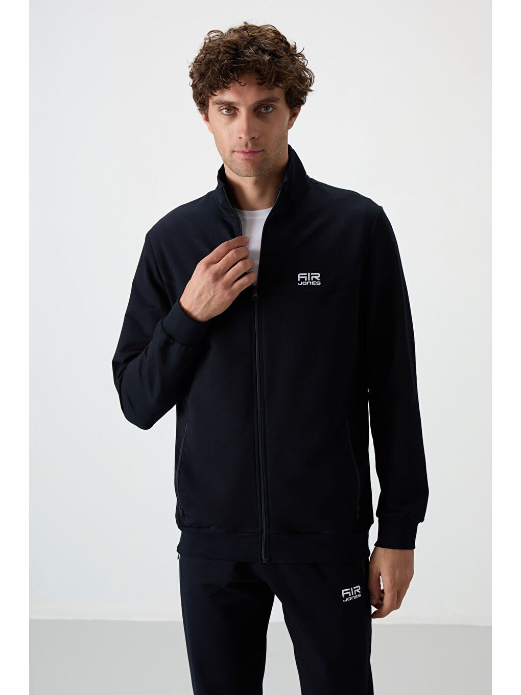 Troy Lacivert Dik Yaka Fermuarlı Standart Kalıp Erkek Eşofman Takım - 85196-4