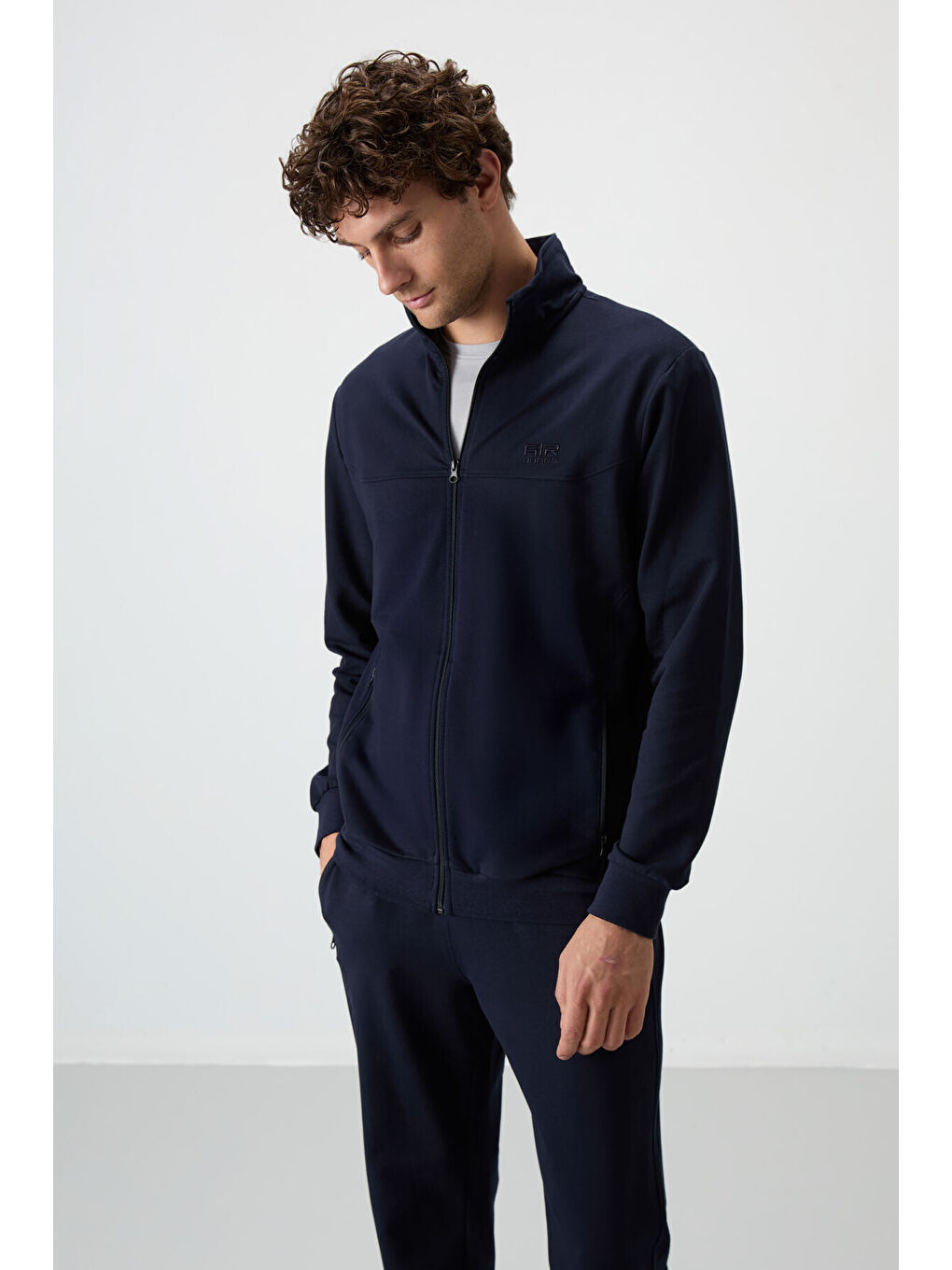 Troy İndigo Dik Yaka Fermuarlı Standart Kalıp Erkek Eşofman Takım - 85196-3