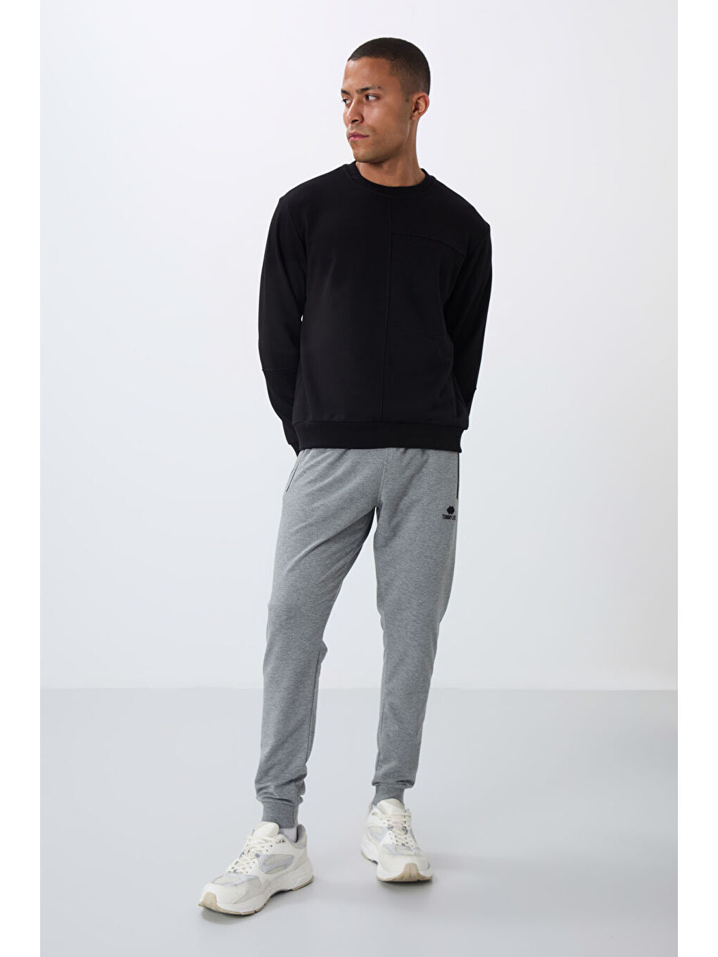 Gri Melanj Fermuar Cepli Standart Kalıp Erkek Jogger Eşofman Altı- 84651-2